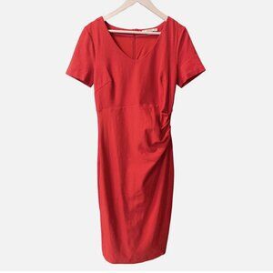 Boden Red Classic Modest Pencil Midi Dress Ruched Waist Women’s Size 10
